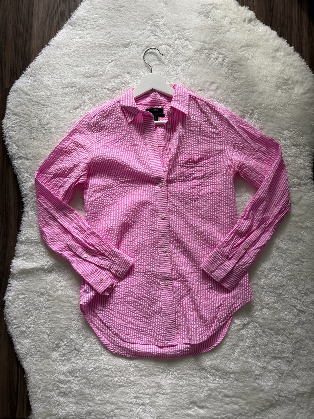 J. Crew Pink Striped Seersucker Shirt